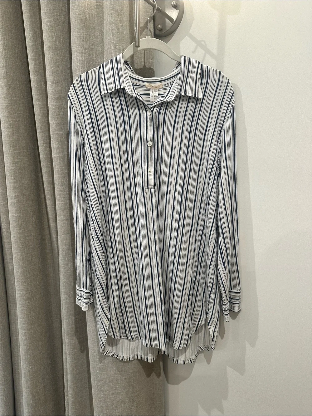 Eberjey White Sleep Shirt with Navy Vertical Stripes